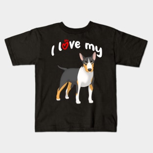 I Love My Black, Tan & White Bull Terrier Dog Kids T-Shirt